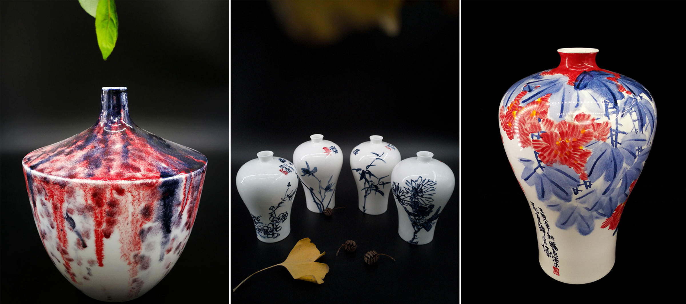 國外藝術家 雨祿瓶 180mm 吳洪濤 梅蘭竹菊 梅瓶 150mm 楊曉亮 梅瓶 450mm.jpg